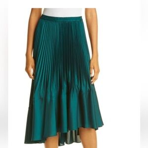 Club Monaco Pleated Flounce Midi Skirt size L holiday teal Christmas